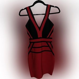 Red and black formal cocktail dress